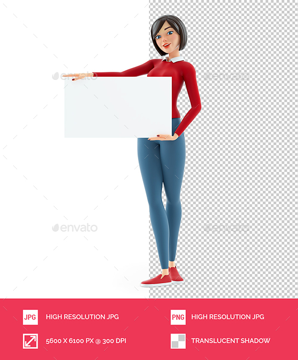 3D Casual Girl with a Placard