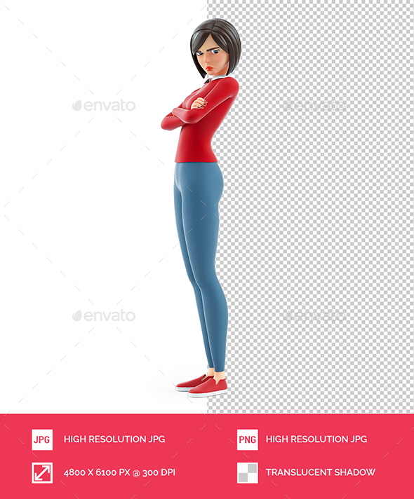 3D Casual Girl with Arms Crossed Sulking