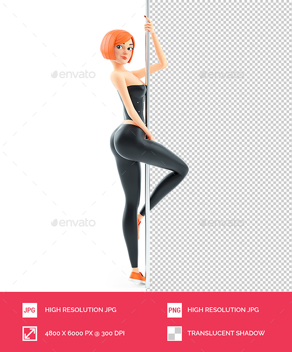 3D Sexy Girl Holding Pole Dance Bar