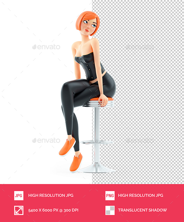 3D Sexy Girl Sitting on a Stool