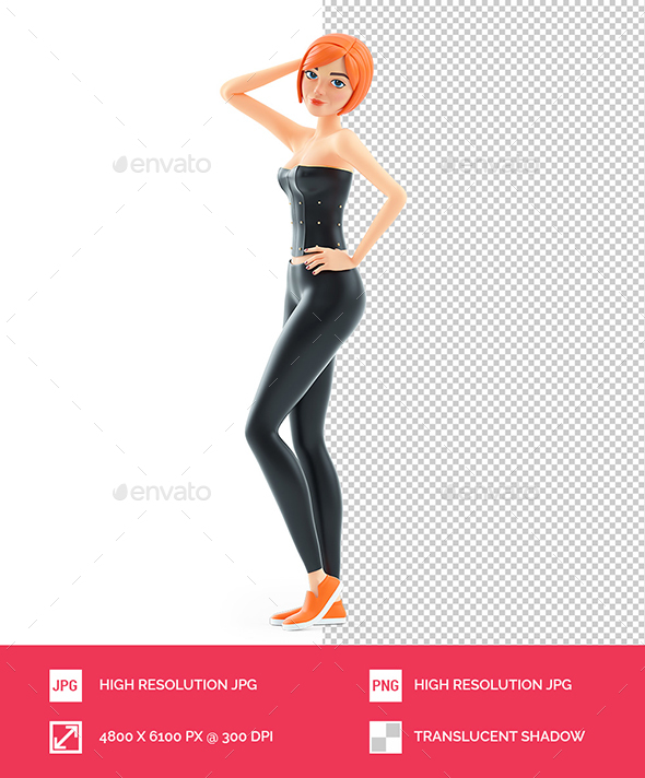 3D Sexy Girl Standing with One Hand on her Hip