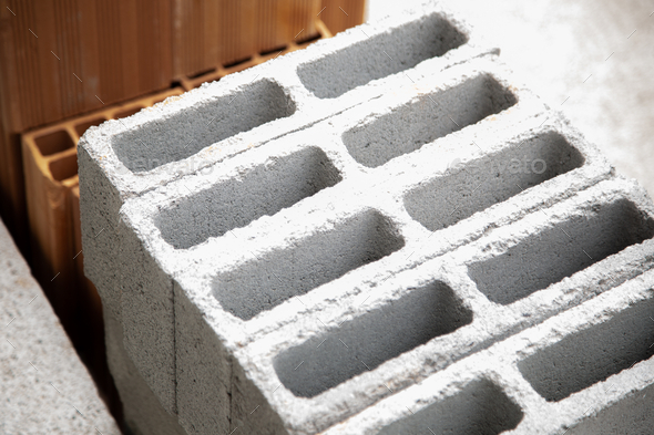 Closeup shot of cinder blocks for construction Stock Photo by