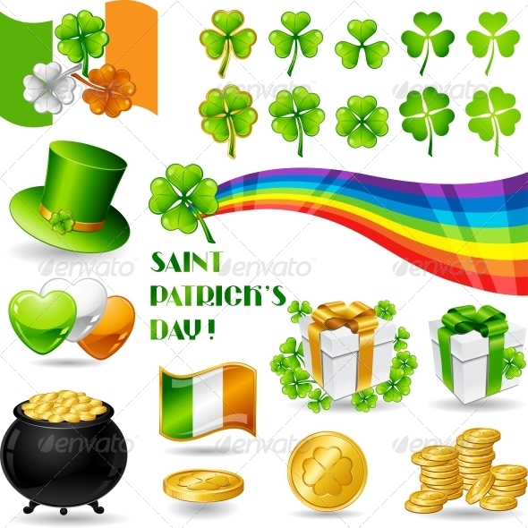 Collection illustrations of Saint Patrick's Day. - Decorative Symbols Decorative