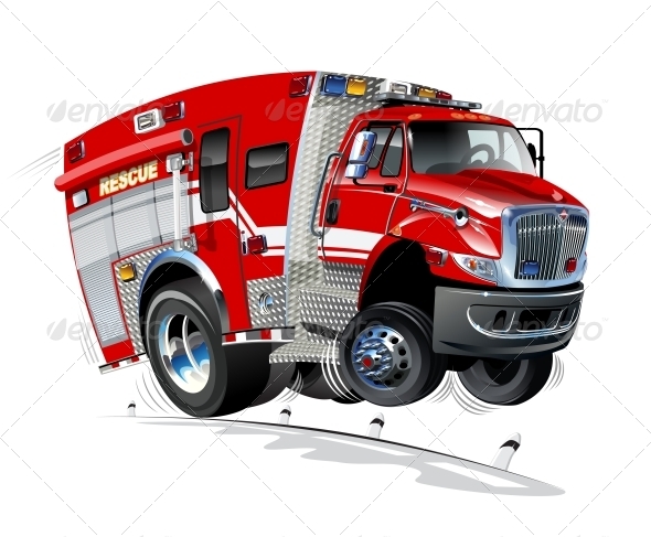 Vector Cartoon Rescue Truck - Man-made Objects Objects