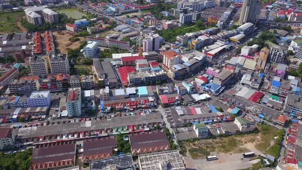 Aerial view of boats in Pattaya sea, beach in Chonburi, Thailand. alt