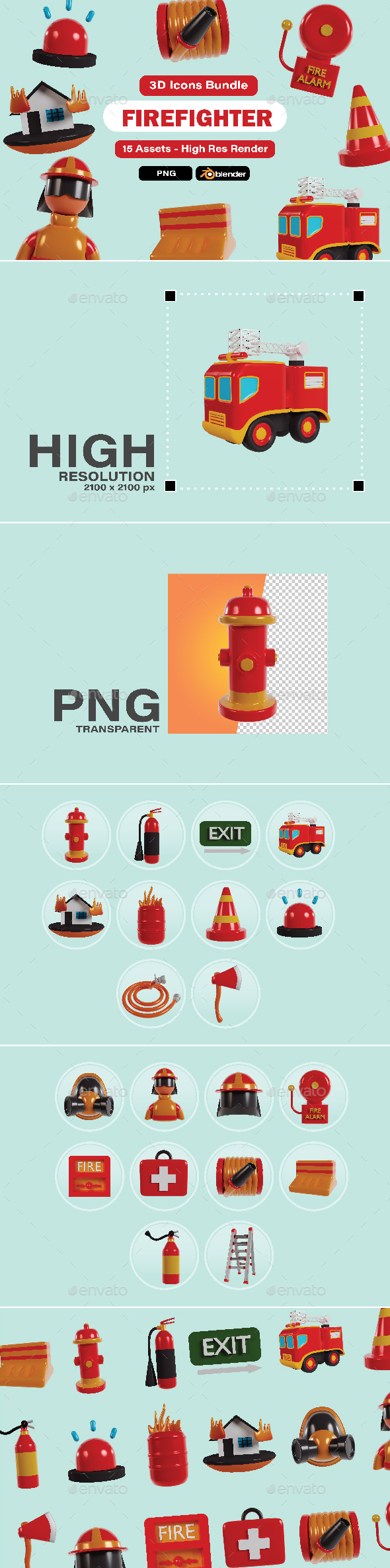 Firefighter 3d icons element