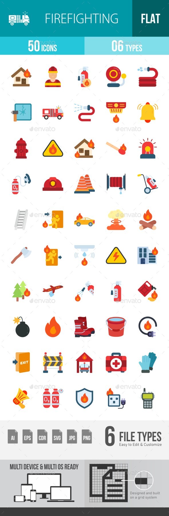 Firefighting Flat Multicolor Icons