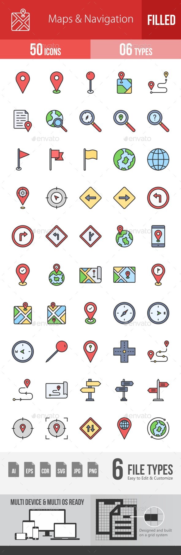 Maps & Navigation Filled Line Icons