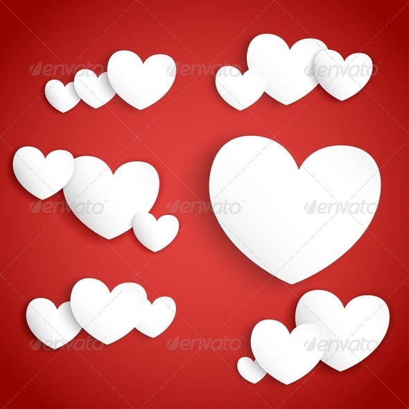 White Paper Hearts on Red Background - Valentines Seasons/Holidays