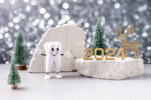 Cartoon Model Of A Tooth The Numbers 2024 And A Christmas Deer And   IMG 3299 