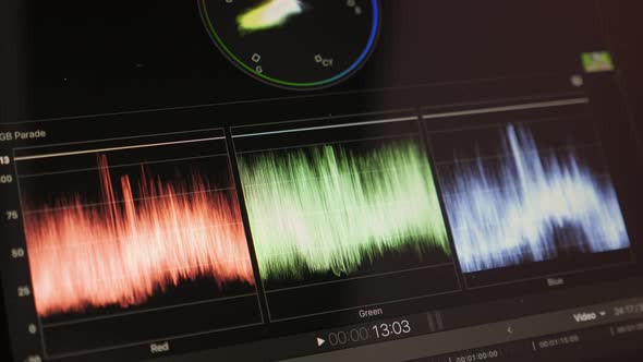 Distribution of tones, brightness, exposure setting. Histogram. Video editing alt