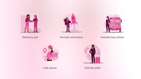Different Professions - Flat Female Elements Concept