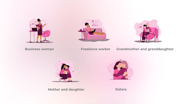 Female Family - Flat Female Elements Concept
