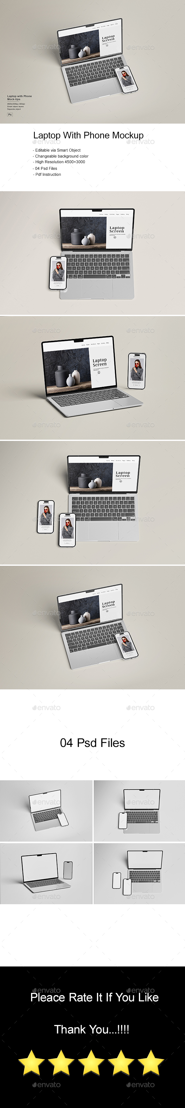 Laptop with Phone Mock-Ups