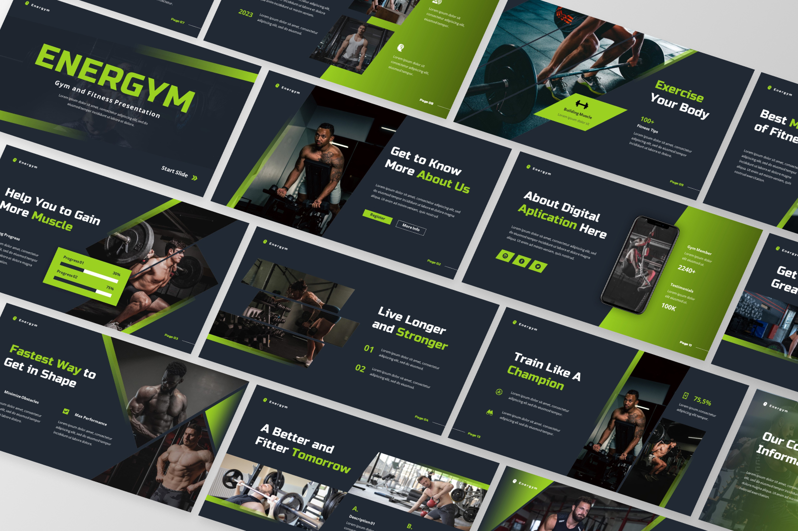 Energym - Gym & Fitness Google Slide Template, Presentation Templates