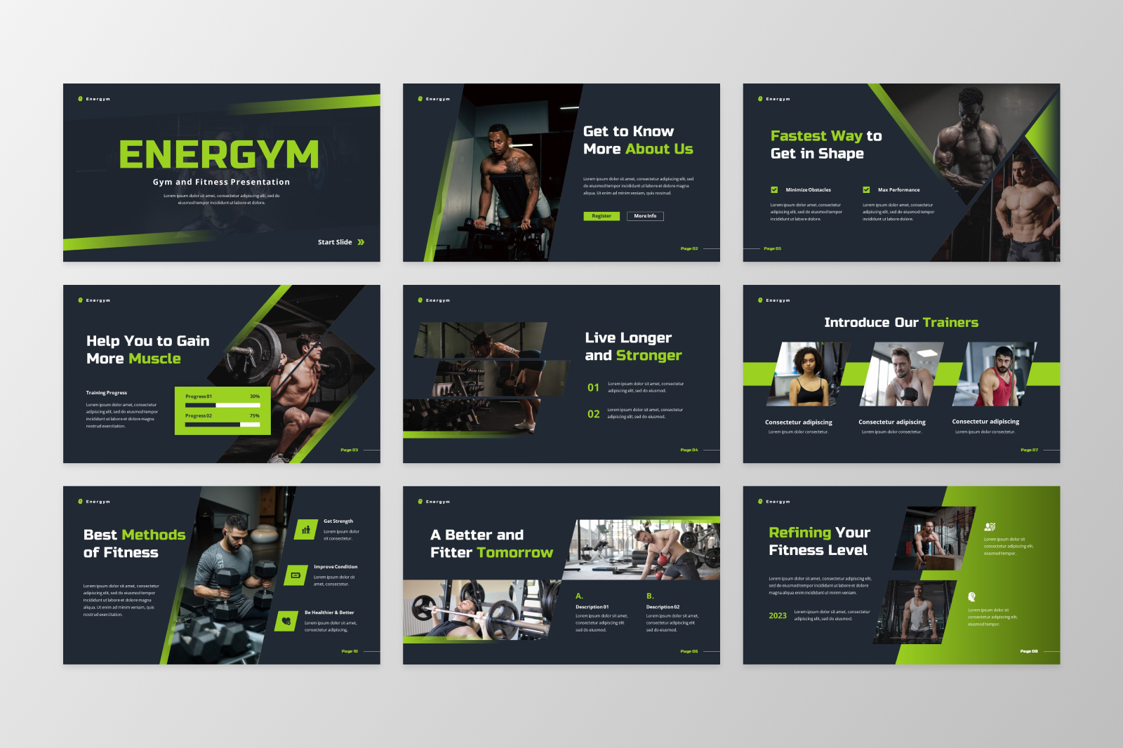 Energym - Gym & Fitness PowerPoint Template, Presentation Templates