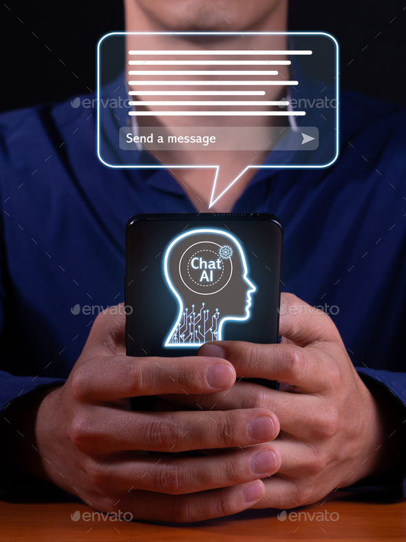 Vertical Image of Human-AI Interaction: Chatting with Intelligent Virtual Assistant on Smartphone.