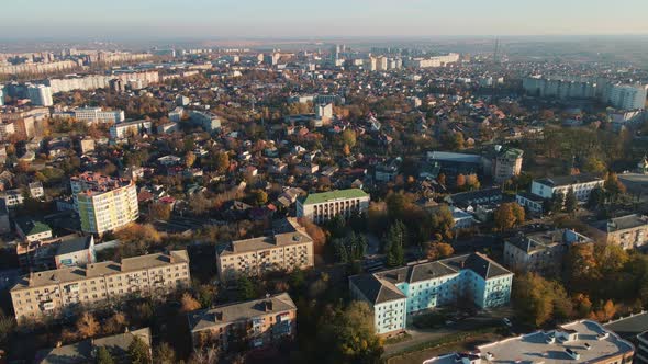 Autumn City Of Rivne Ukraine, City Council. Aerial Shot