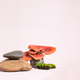 Organic nature moss and mushroom products display.Natural style. Stone pedestal with green moss - PhotoDune Item for Sale