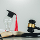 Education law concept.Scales,books,Graduation cap,light blub and book with white background. - PhotoDune Item for Sale