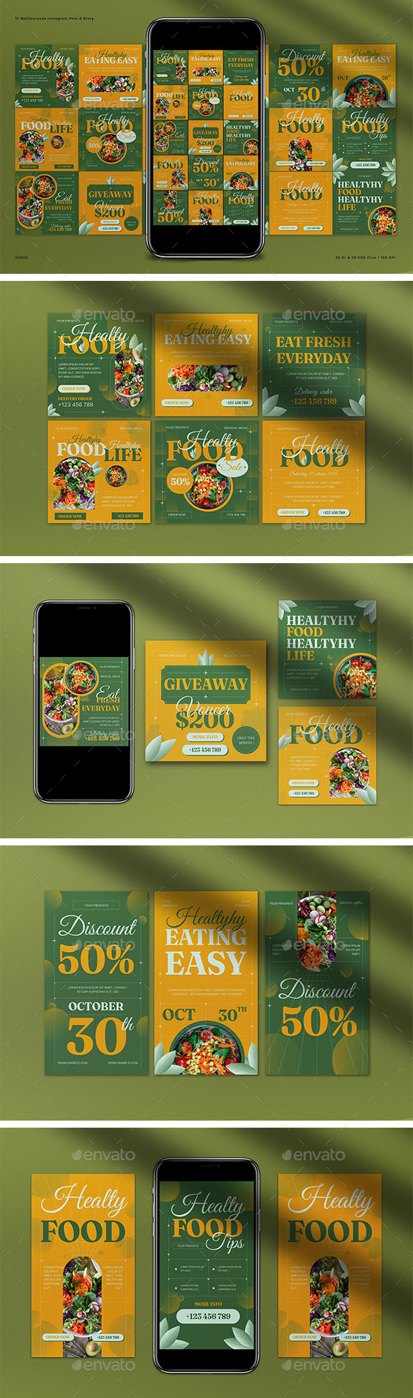 Green Gradient Healthy Food Instagram Pack