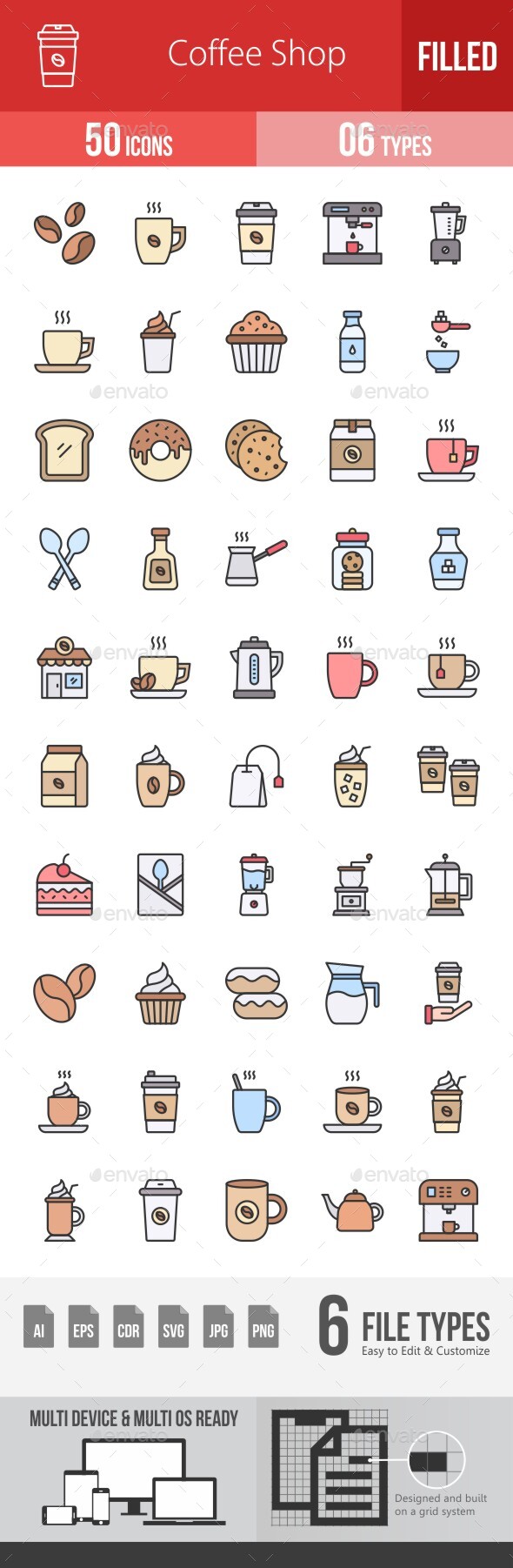 Coffee Shop Filled Line Icons