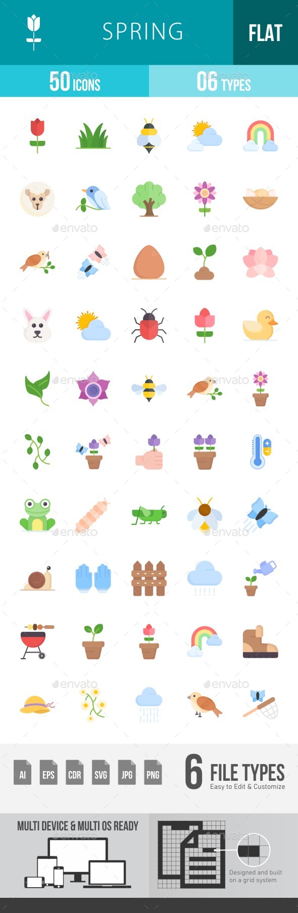 Spring Flat Multicolor Icons
