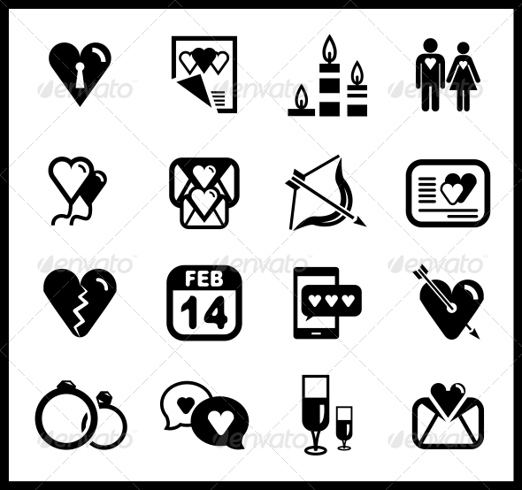 Vector Set of Valentine's Day and Love Icons - Valentines Seasons/Holidays