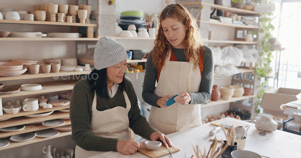 Creative, pottery and design with hands of woman in workshop studio for  molding, ceramics and art. Stock Photo by YuriArcursPeopleimages