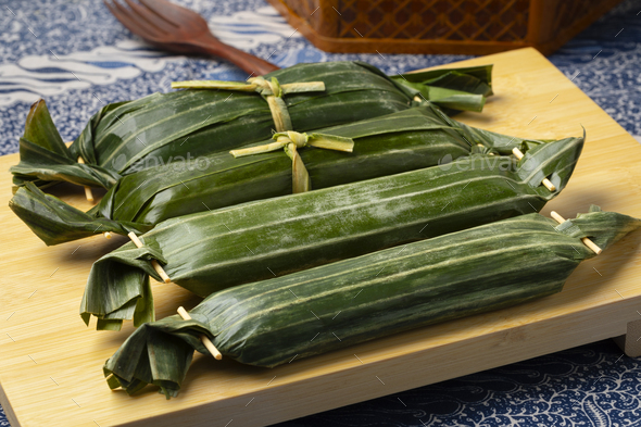 Whole Lemper Ayam, an Indonesian savoury snack  - Stock Photo - Images