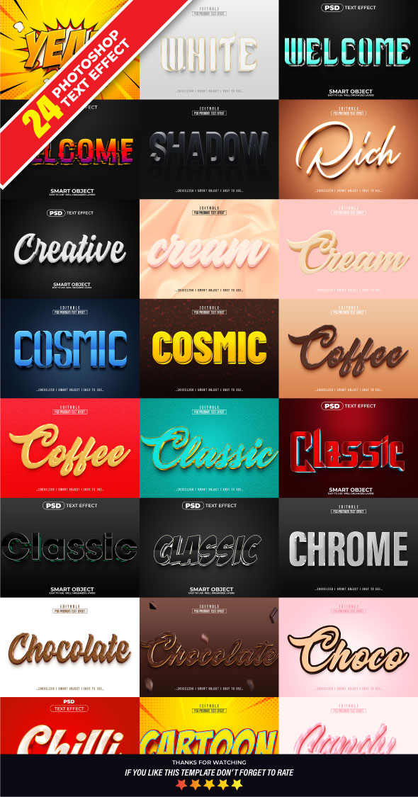 24 Photoshop Editable 3d Text Effect Style Pack