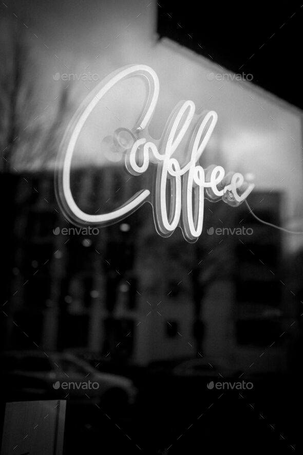 Neon Coffee Sign with Reflections