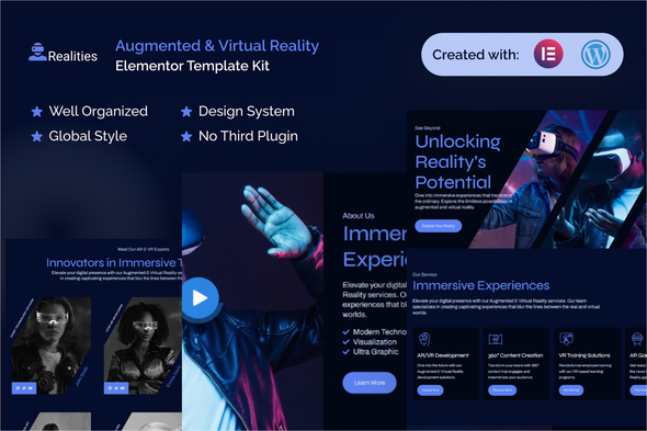 Realities - Augmented & Virtual Reality Elementor Pro Template Kit