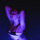 Bikini Girl Relax in Swimming Pool With Neon Lights, Night - PhotoDune Item for Sale