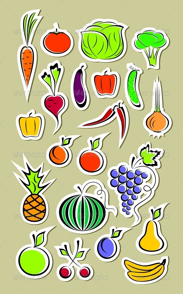 Stickers of Vegetables and Fruits - Food Objects