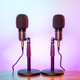 Two microphones for podcasting on a colorful background - PhotoDune Item for Sale