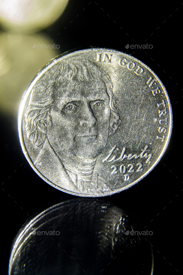 United states dollar coin, Jefferson Nickel five cents coin, 2nd portrait