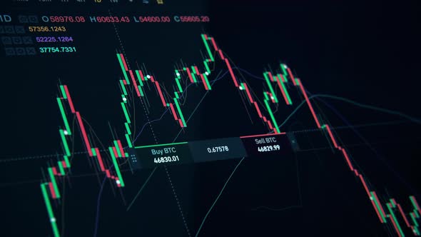 Close view of a screen with Stocks on it. Full Bitcoin info, prices, graphs, history, dynamis alt