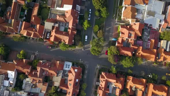 Aerial - Flying over a Chapinero neighbourhood, top-down shot, Bogotá, Colombia alt