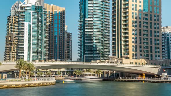View of Dubai Marina Modern Towers in Dubai at Day Time Timelapse alt