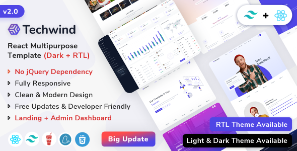 Techwind - React Saas & Software Multipurpose Landing + Admin Dashboard ...