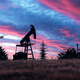 Pump jack silhouette on evening field - PhotoDune Item for Sale