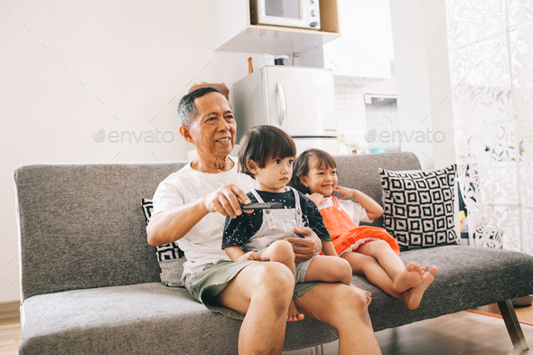 Children Watching TV with Their Grandpa