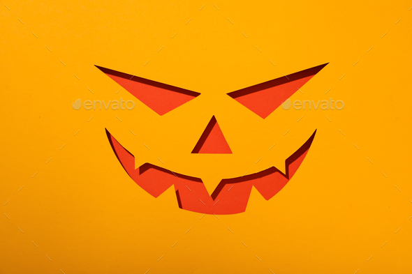 Scissors, paper bat, eyes and mouth on orange background, space for text  Stock Photo by AtlasComposer