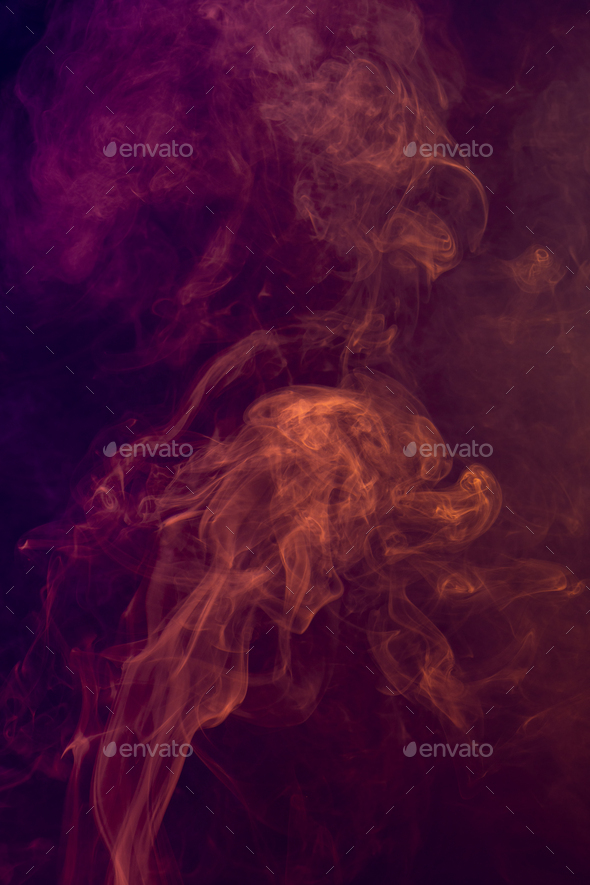 Composition of white smoke with red light on black background Stock