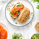 Salmon salted sandwich with spinach and cream cheese, top down view - PhotoDune Item for Sale