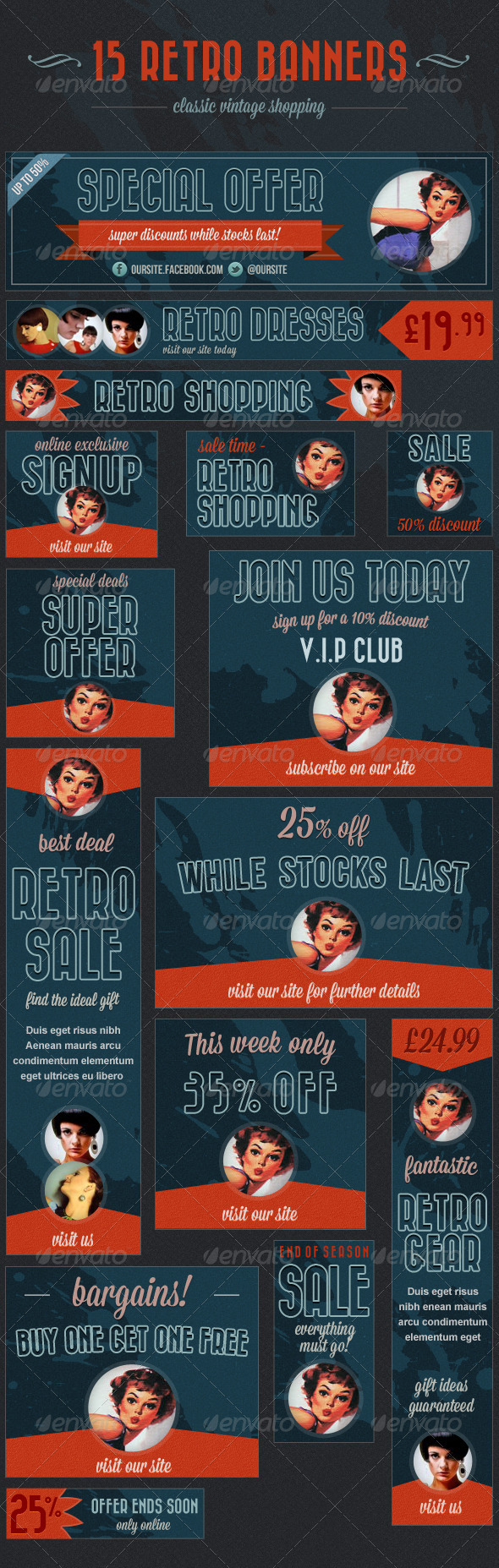 15 Retro Banners - Vintage Shopping Ads - Banners & Ads Web Elements