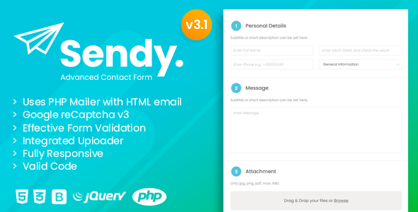 Sendy | Advanced Contact Form with File Uploader