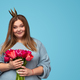 Happy plus size woman with flowers - PhotoDune Item for Sale