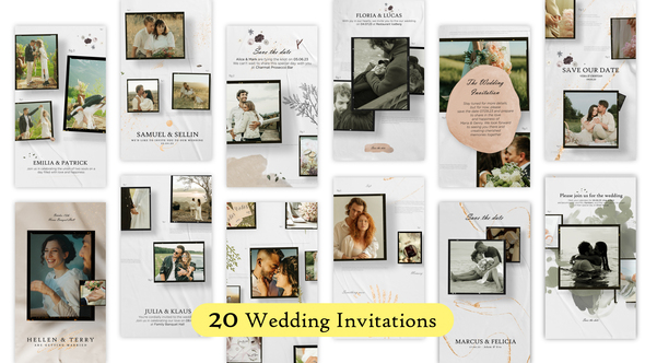 20 Glamorous Wedding Invitation Reels and Stories Video Displays template preview